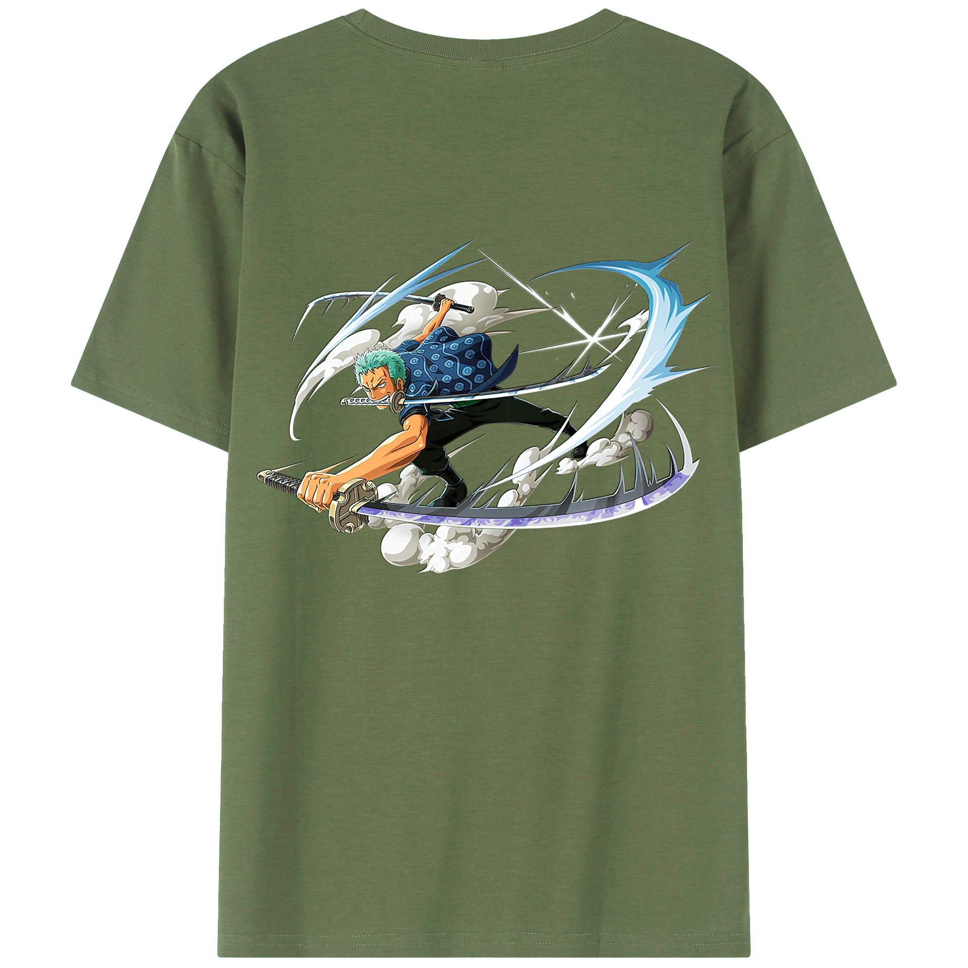 ワンピース ロロノア・ゾロ ONE PIECE Roronoa Zoro 綿100％ メンズ半袖Tシャツ（バックプリント） 通気性